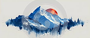 Concept Minimalist, Mountain, Majesty, Rising Sun Minimalist Mountain Majesty with Rising Sun