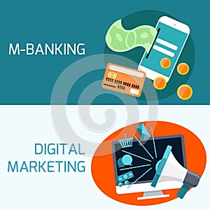 Concept of mobile banking, digital marketing