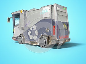 Concept modern blue garbage truck for city back view 3d render o