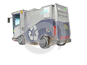 Concept modern blue garbage truck for city back view 3d render on white background no shadow