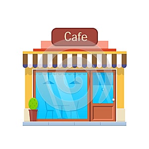 Concept of modern city cafe building facade. City cafe building.