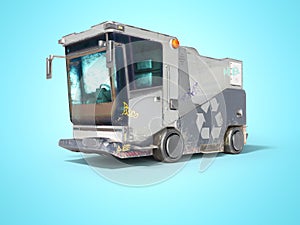 Concept modern garbage truck for city front view 3d render on blue background with shadow