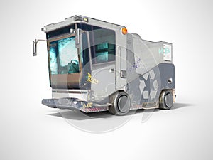 Concept modern garbage truck for city front view 3d render on gray background with shadow