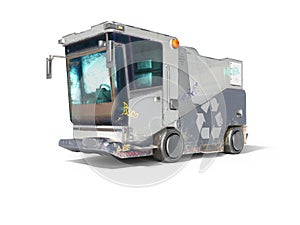 Concept modern garbage truck for city front view 3d render on white background with shadow