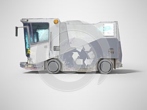 Concept modern garbage truck for city side view 3d render on gray background with shadow