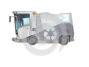 Concept modern garbage truck for city side view 3d render on white background no shadow