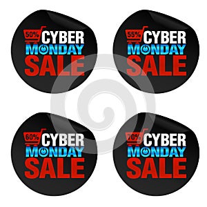 Concept modern stickers cyber monday sale 50%, 55%, 60%, 70% off