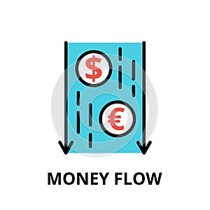 Concept of Money Flow icon, modern flat thin line design vector illustration