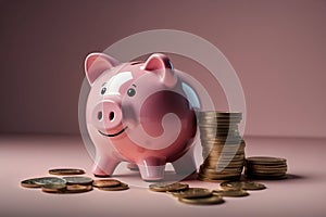 A concept of money saving with a pink piggy bank