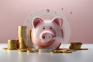 A concept of money saving with a pink piggy bank
