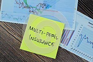 Concept of Multi-Peril Insurance write on sticky notes isolated on Wooden Table