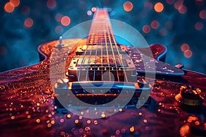 Concept Music, Guitar, Closeup, Concert, Bokeh Lights Guitar Closeup with Concert Bokeh Lights