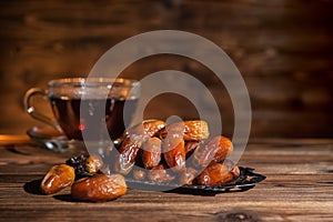 Concept of muslim feast holy month Ramadan Kareem with dates an