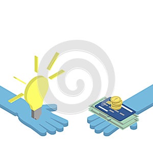 The concept of mutually beneficial exchange. Hand gives an idea