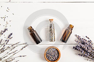 the concept of a natural organic lavender essential oil for self-care. spa treatments, aromatherapy, relaxation. top