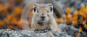 Concept Nature Curious lemming in natural habitat with distorted fisheye effect closeup view