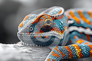 Concept Nature Photography, Animal Behavior, Color Chameleons Monochrome to Color Symphony