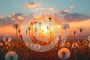 Concept Nature Photography, Golden Hour, Sunset, Golden Hour Dandelions Sunset Silhouettes