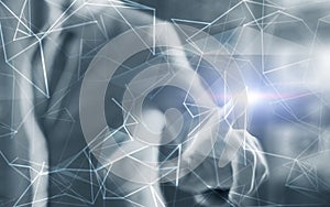 Concept of Network internet communication. 3d line. Engineer in the server room.