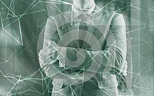 Concept of Network internet communication. 3d line. Engineer in the server room.