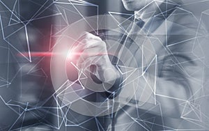 Concept of Network internet communication. 3d line. Engineer in the server room.