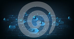 Concept of network security on dark blue background