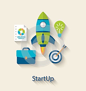 Concept of new business project startup development, flat icons