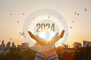 Concept of New Year 2024 with hopes for peace