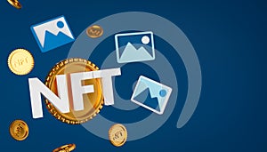 Concept NFT or non fungible token 3d render.