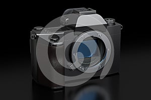 Concept of nonexistent DSLR camera isolated on a black background.