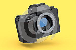 Concept of nonexistent DSLR camera isolated on a yellow background.