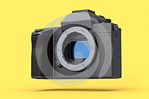 Concept of nonexistent DSLR camera isolated on a yellow background.