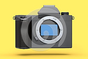 Concept of nonexistent DSLR camera isolated on a yellow background.