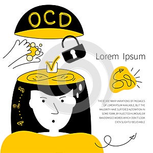 Concept of OCD symptoms with the women has fear and intrusive thoughts for lock, ON or OFF and obsessive wash hands