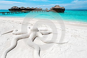 Concept octopus, sand sculpture at tropical beach