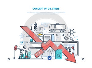 Concept of oil crisis. Dynamics rise and fall prices, sale. photo