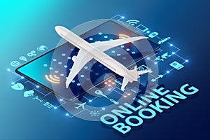 Concept of online airtravel booking - 3d rendering