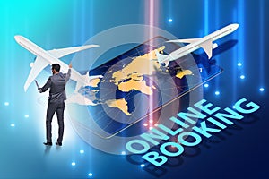 Concept of online airtravel booking with businessman