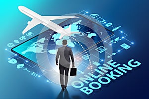 Concept of online airtravel booking with businessman