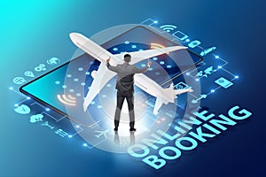 Concept of online airtravel booking with businessman