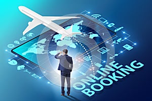 Concept of online airtravel booking with businessman