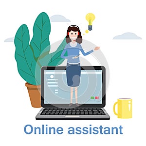 Concept online assistant, customer and operator, call centre, online global technical support 24-7. Vector illustration