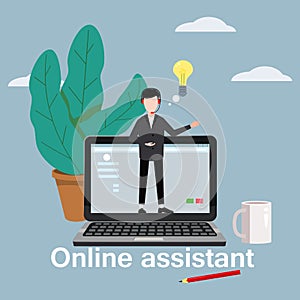 Concept online assistant, customer and operator, call centre, online global technical support 24-7. Vector illustration