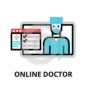 Concept of Online Doctor icon, modern flat editable line design vector illustration