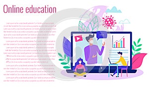 Concept of online education during covid - 19 outbreak modern vector illustration