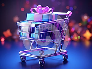 The concept of online gift and holiday shopping. Ai generative