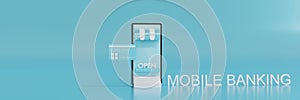 Concept online shopping mobile and application and internet banking payment via credit card,with secure online payment transaction
