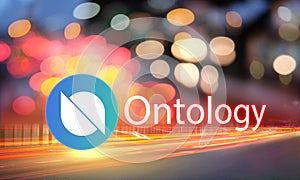 Concept of Ontology coin moving fast on the road, a Cryptocurrency blockchain platform