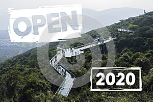 Concept Open 2020 after quarantine, COVID-19. glass bridge in Yalong Bay Tropical Paradise Forest Park.