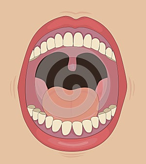 concept of open mouth with teeth on beige background vector illustration